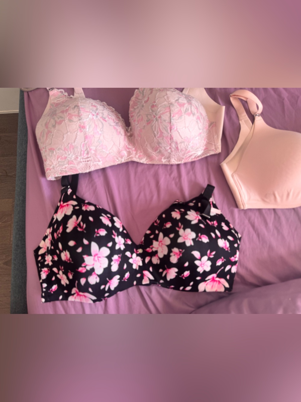 La Vie En Rose Black Floral & Pink Lace Bra Set